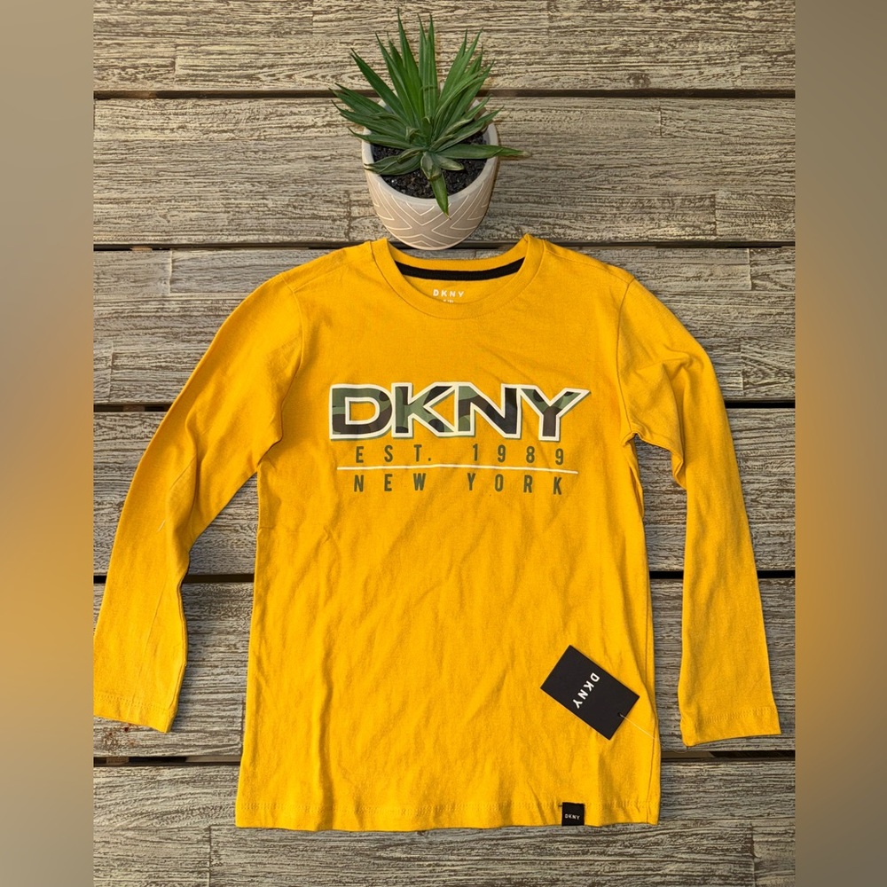 Boys DKNY Long Sleeved Shirt, Mustard Yellow, Size 8